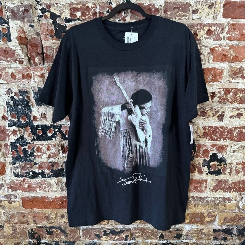 Jimi Hendrix Guitar Band Tee T Shirt Black Short Sleeve Mens XL NEW